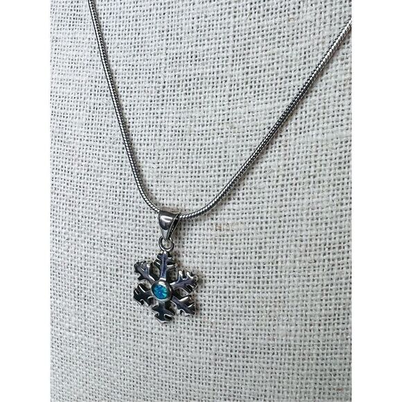 Silver 925 Simulated Fire Opal Snowflake 20" Necklace + Drop Earring Set Jewelry - Picture 4 of 15